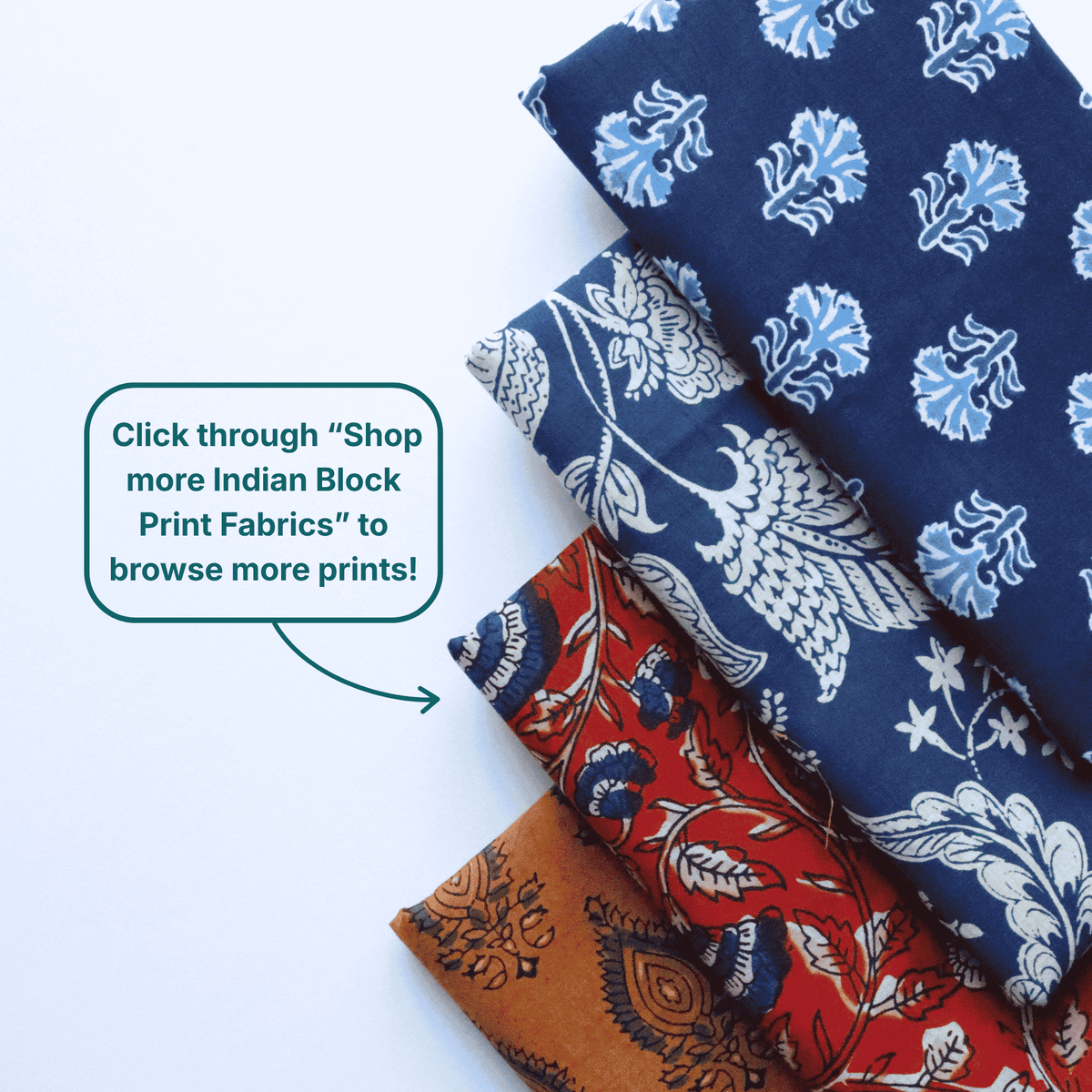 Green on Ochre in Block Printed Cotton Fabric