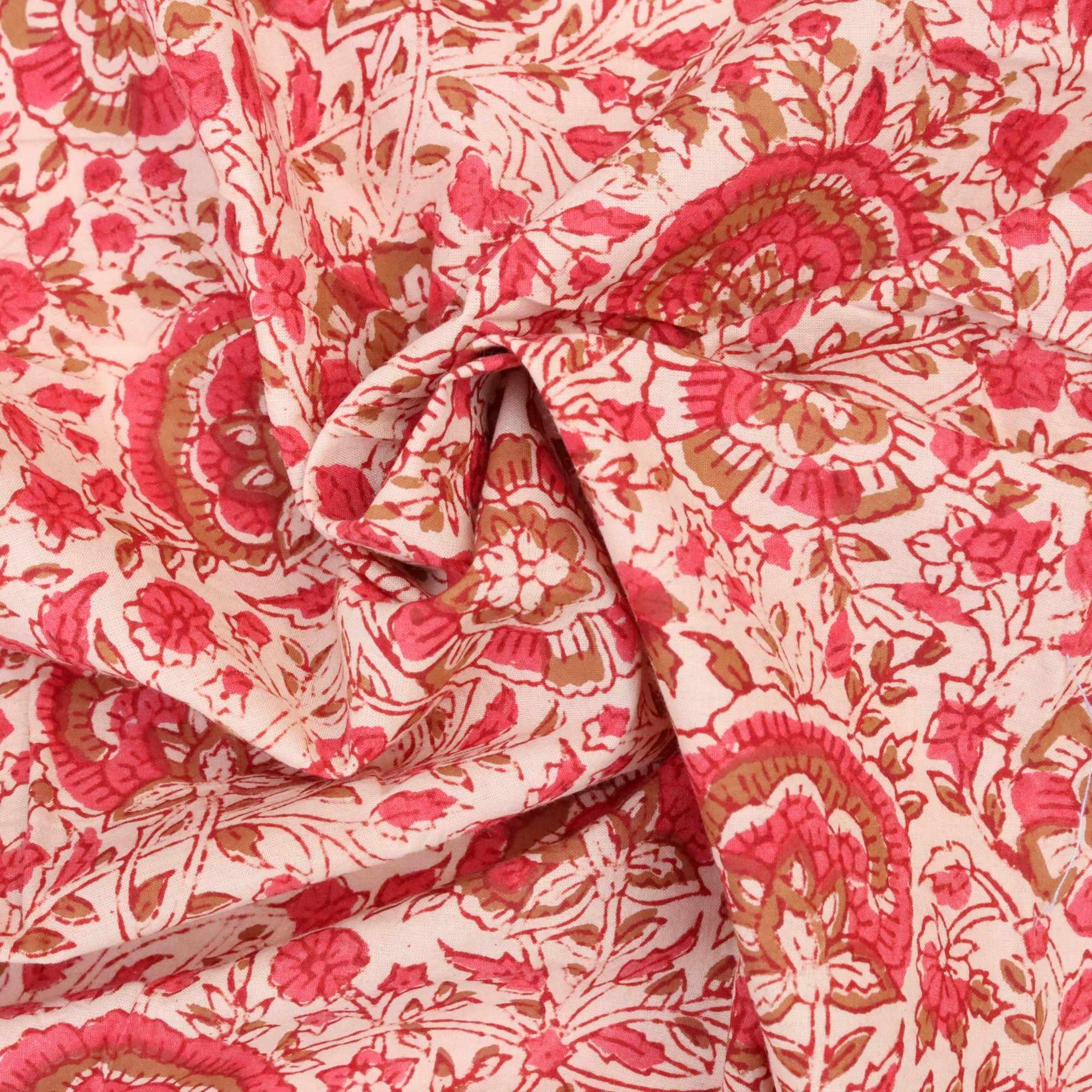 Close-up of pink and brown floral patterned fabric