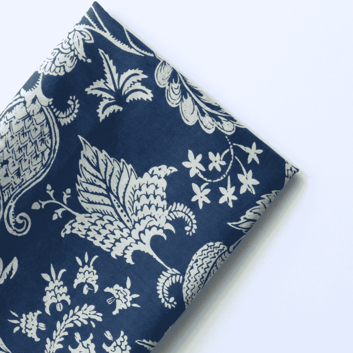 Cream on Indigo in Block Printed Cotton Fabric