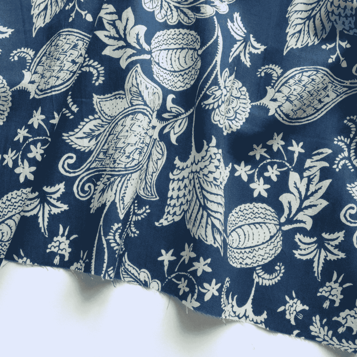 Cream on Indigo in Block Printed Cotton Fabric
