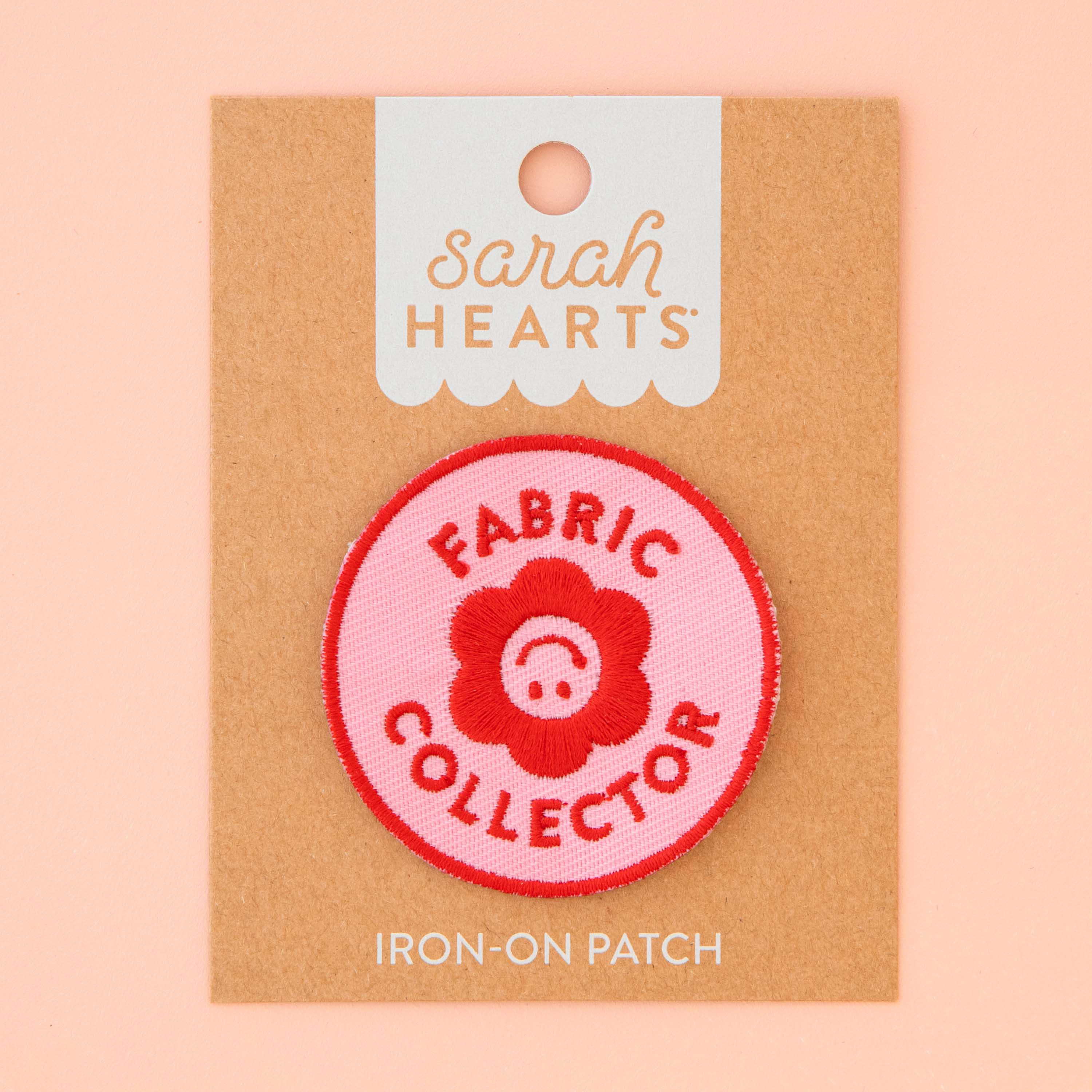 On the Sarah Hearts packaging is attached an Iron on Patch that says &