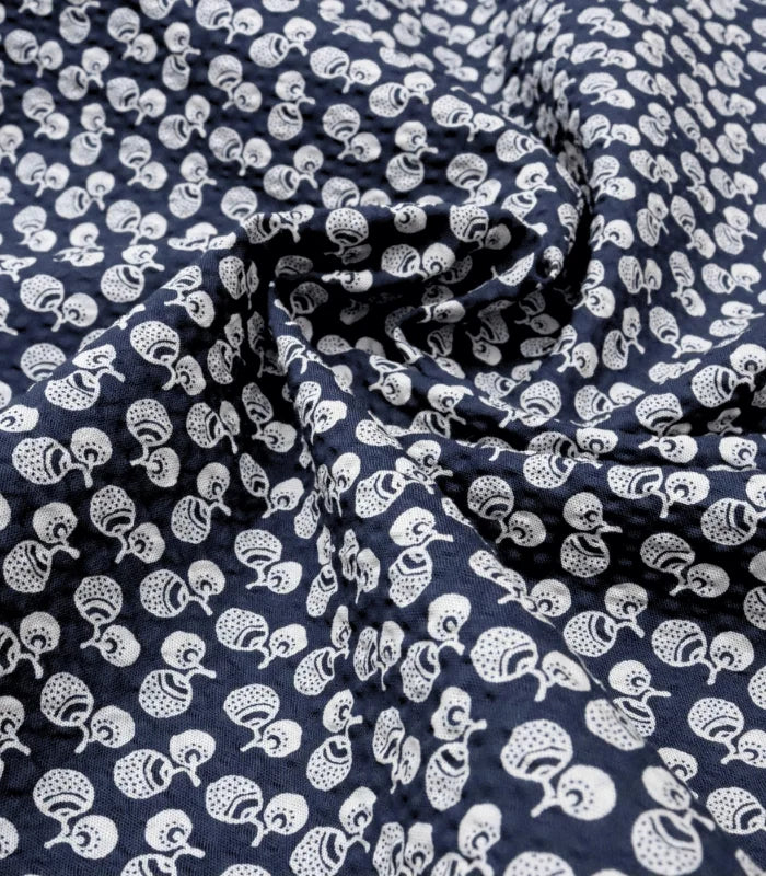 1.88m REMNANT, Organic Cotton Japanese Seersucker Fabric in Navy Nut