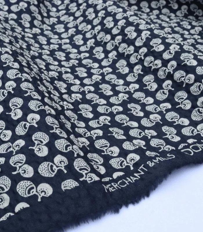 1.88m REMNANT, Organic Cotton Japanese Seersucker Fabric in Navy Nut
