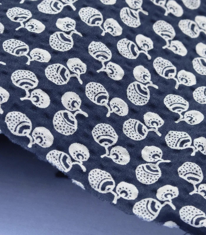1.88m REMNANT, Organic Cotton Japanese Seersucker Fabric in Navy Nut