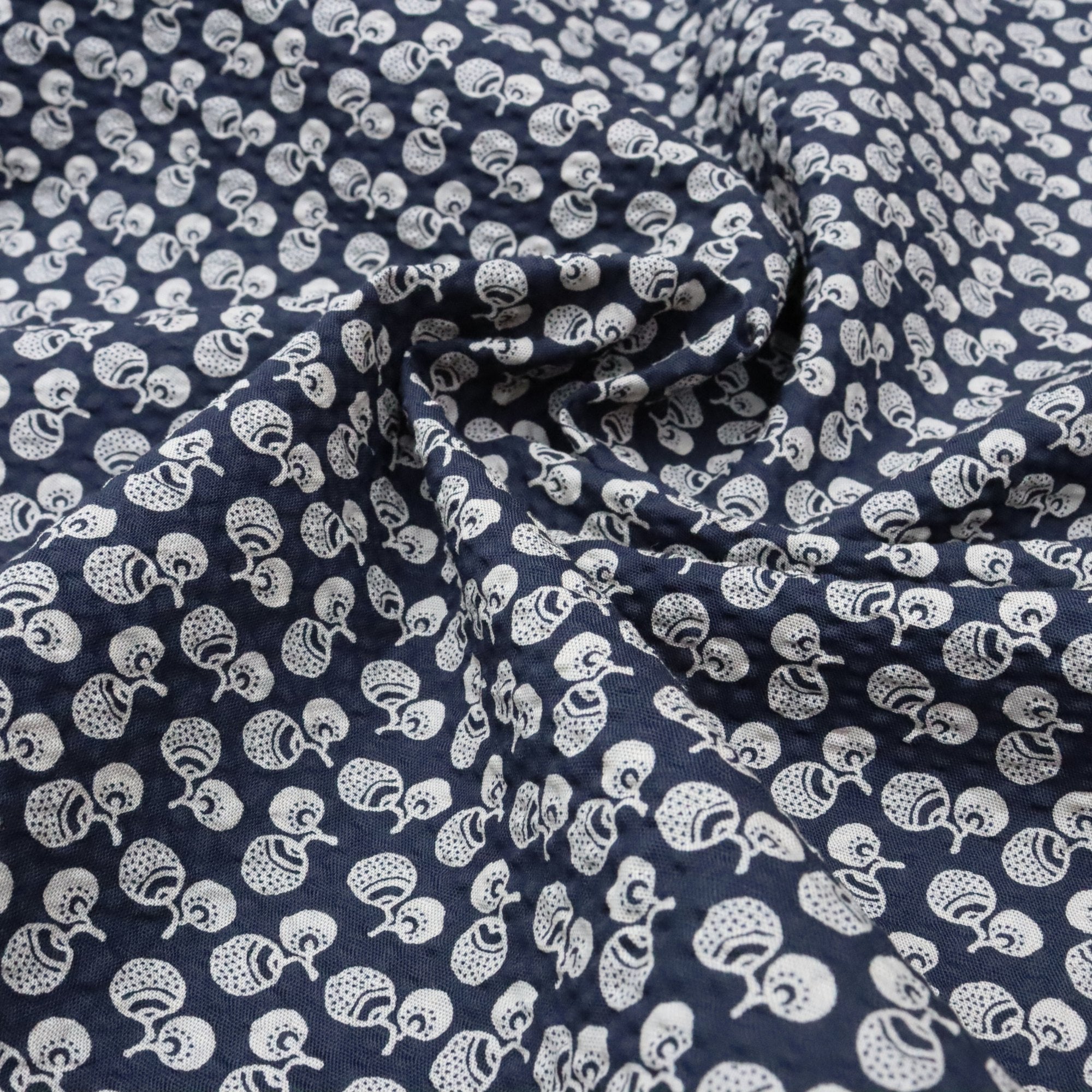 Organic Cotton Japanese Seersucker Fabric - Navy Nut