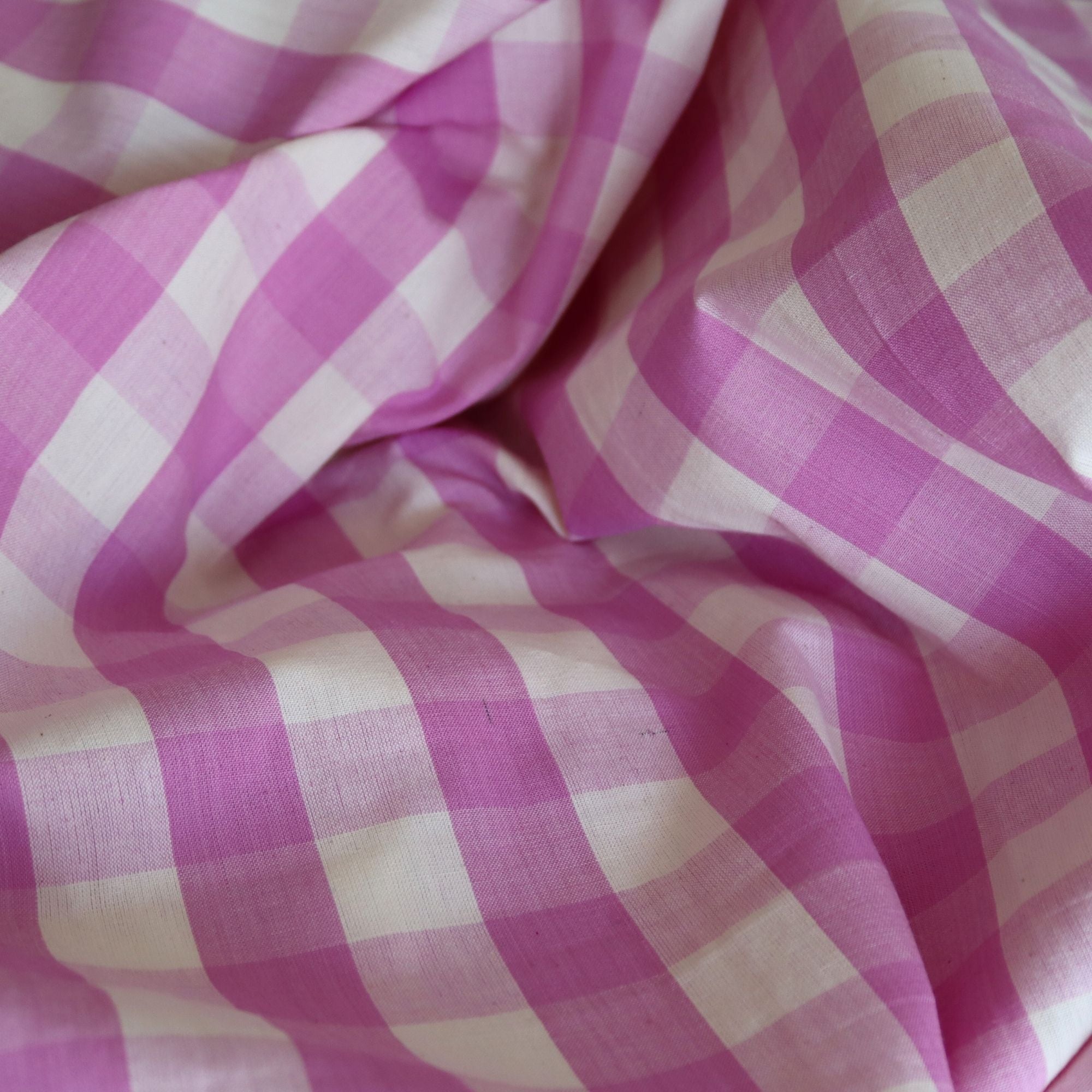 Close-up of purple and white checkered fabric