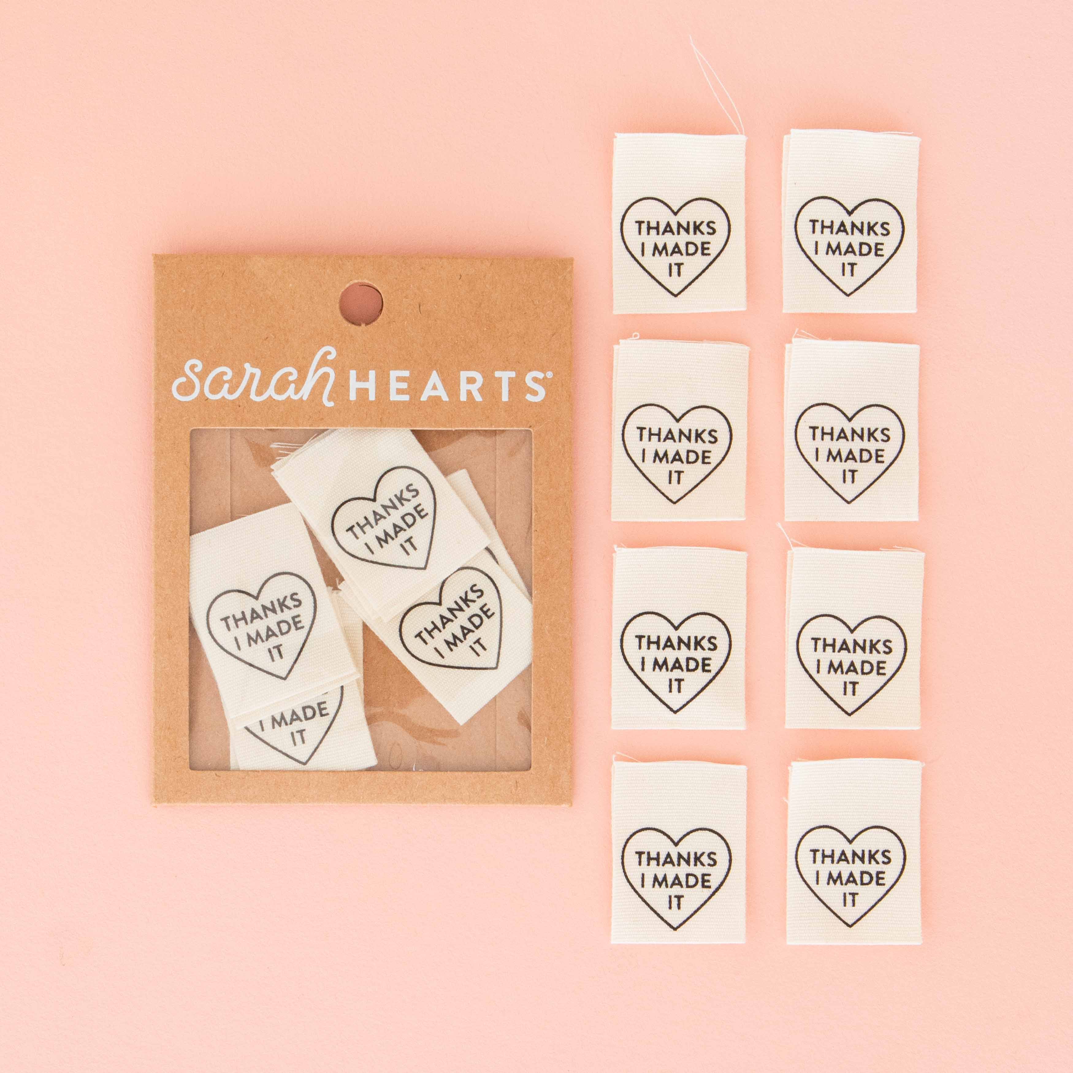 Heart-shaped stickers with &