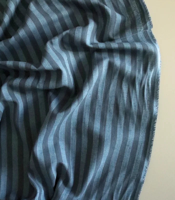 Organic Cotton Linen Fabric - Navy Striped Tully
