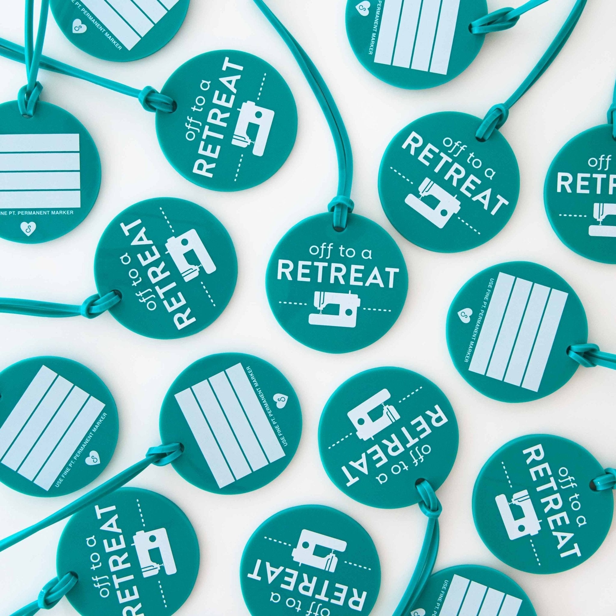 Off to a Retreat - Sarah Hearts - Luggage Sewing Themed Tag - sewecofabrics