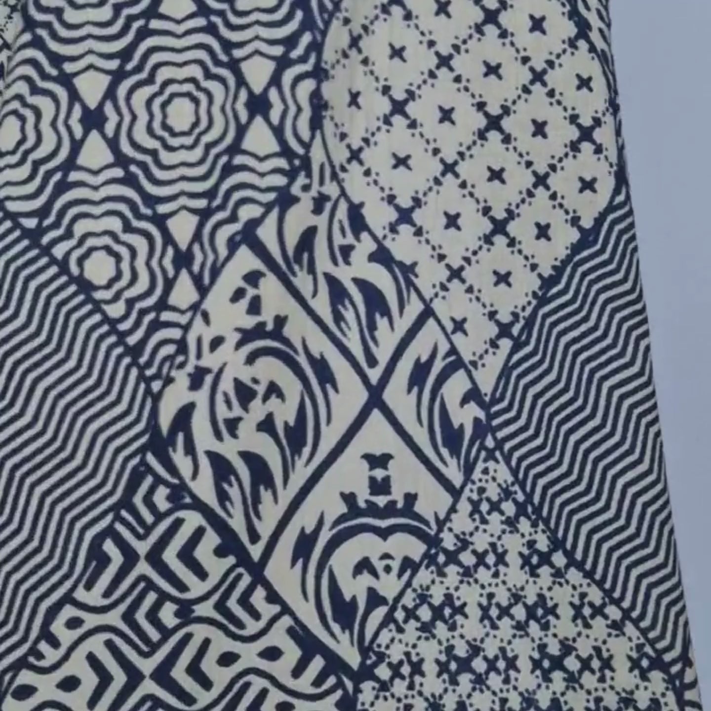 Cream And Indigo Abstract - Indian Block Print Cotton