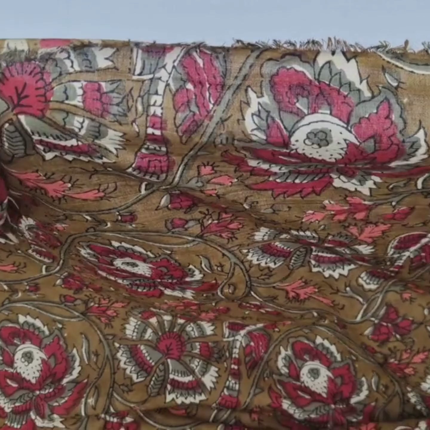 Wine On Olive Floral - Indian Block Print Cotton