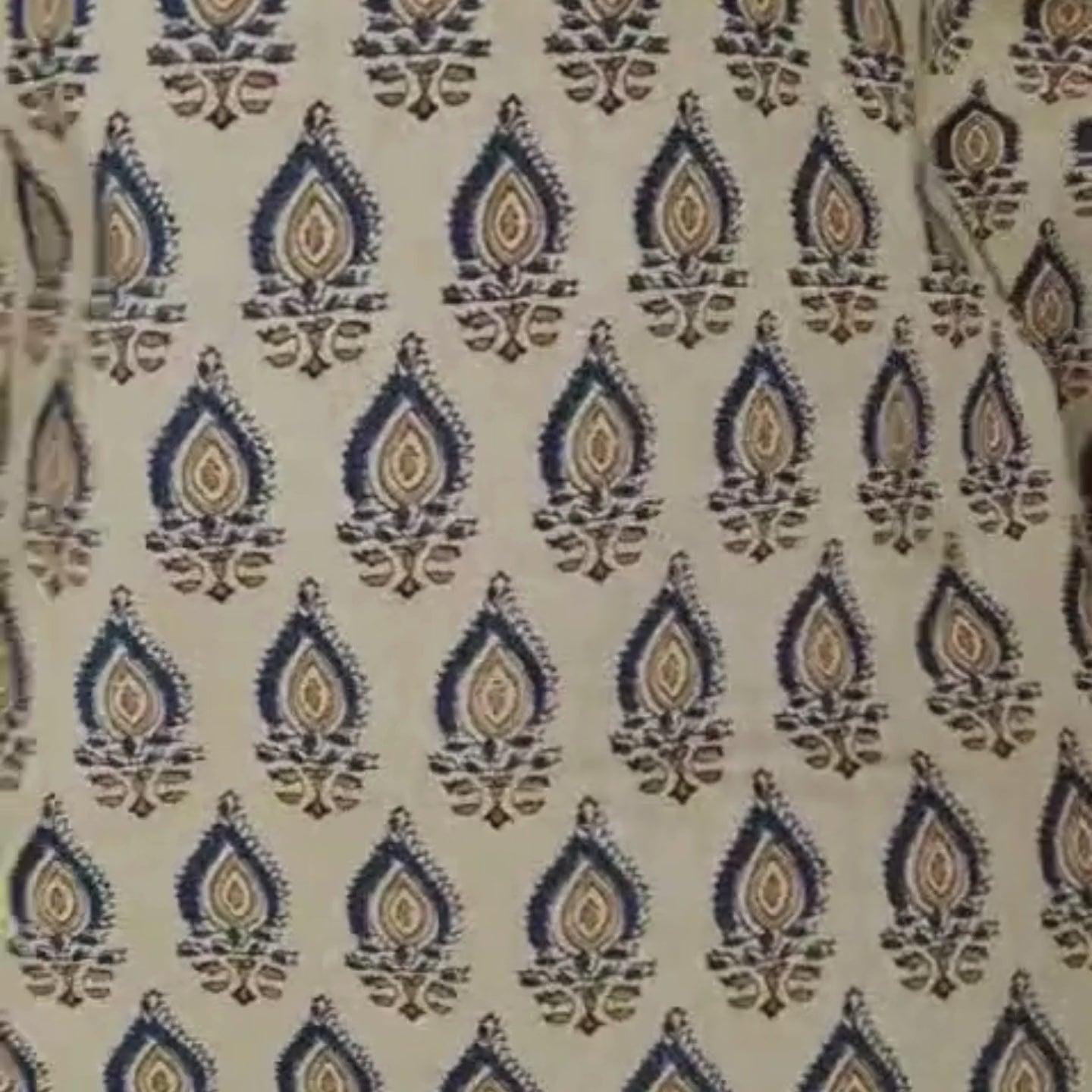 Blue On Beige Abstract - Indian Block Print Cotton