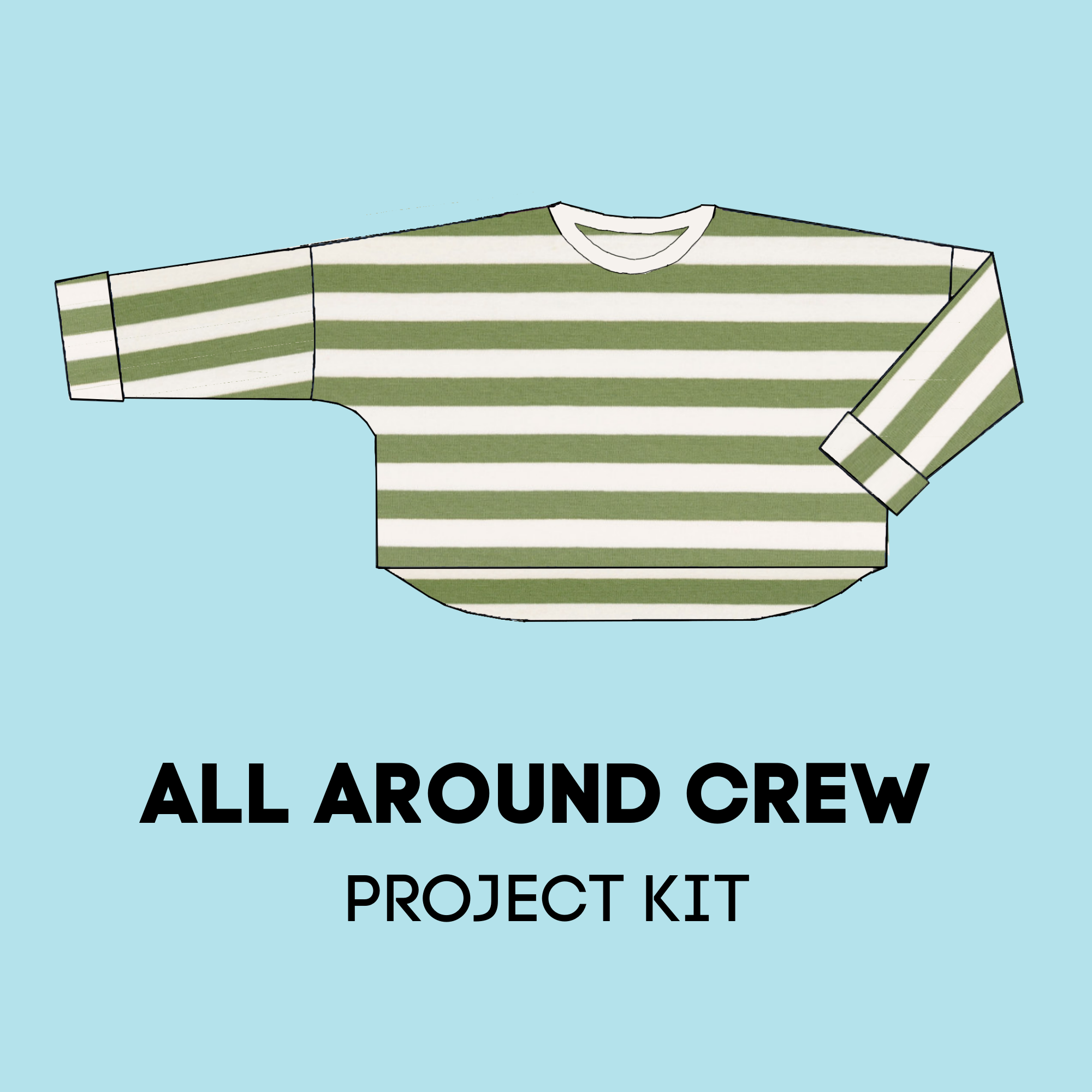 Sewing Project Kit - Green/White Stripe French Terry with All Around Crew + Expansion Pack