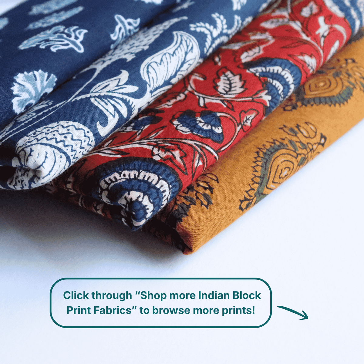 Cream on Indigo in Block Printed Cotton Fabric