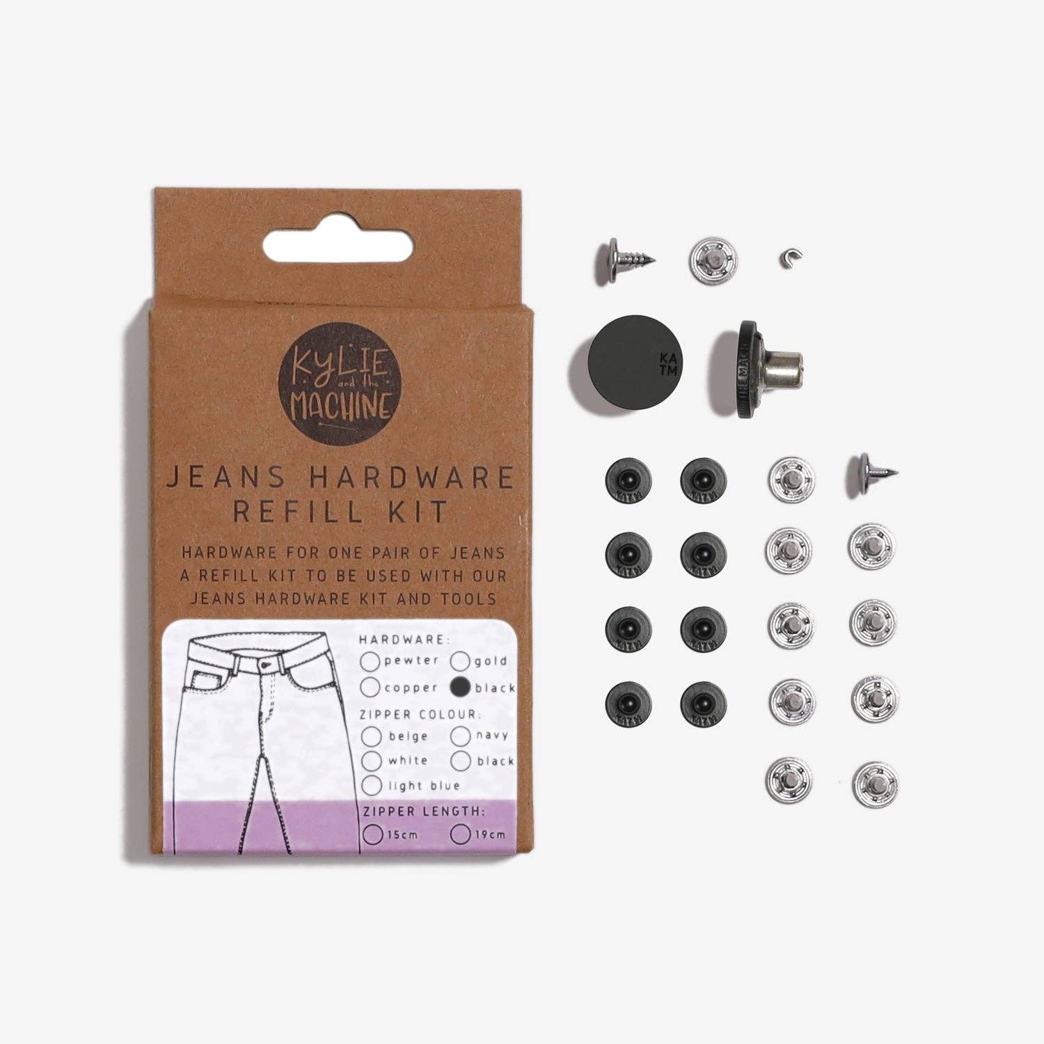 Jeans Hardware Refill Kit | Matte Black by KATM: 15cm or 19cm