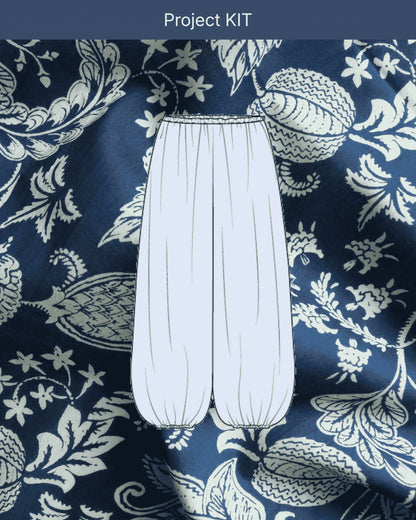Bubble Pants Project KIT (Cream on Indigo Block-Print Cotton)