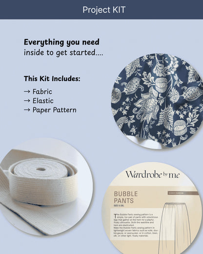 Bubble Pants Project KIT (Cream on Indigo Block-Print Cotton)