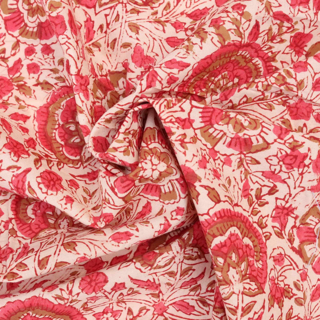 Close-up of pink and brown floral patterned fabric