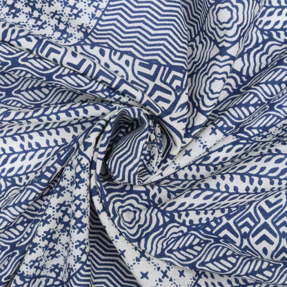 Close-up of blue and white patterned fabric
