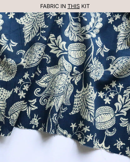 Bucket Hat PROJECT KIT with Cream on Indigo Cotton