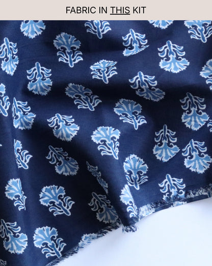 Bucket Hat PROJECT KIT with Indigo Abstract Cotton