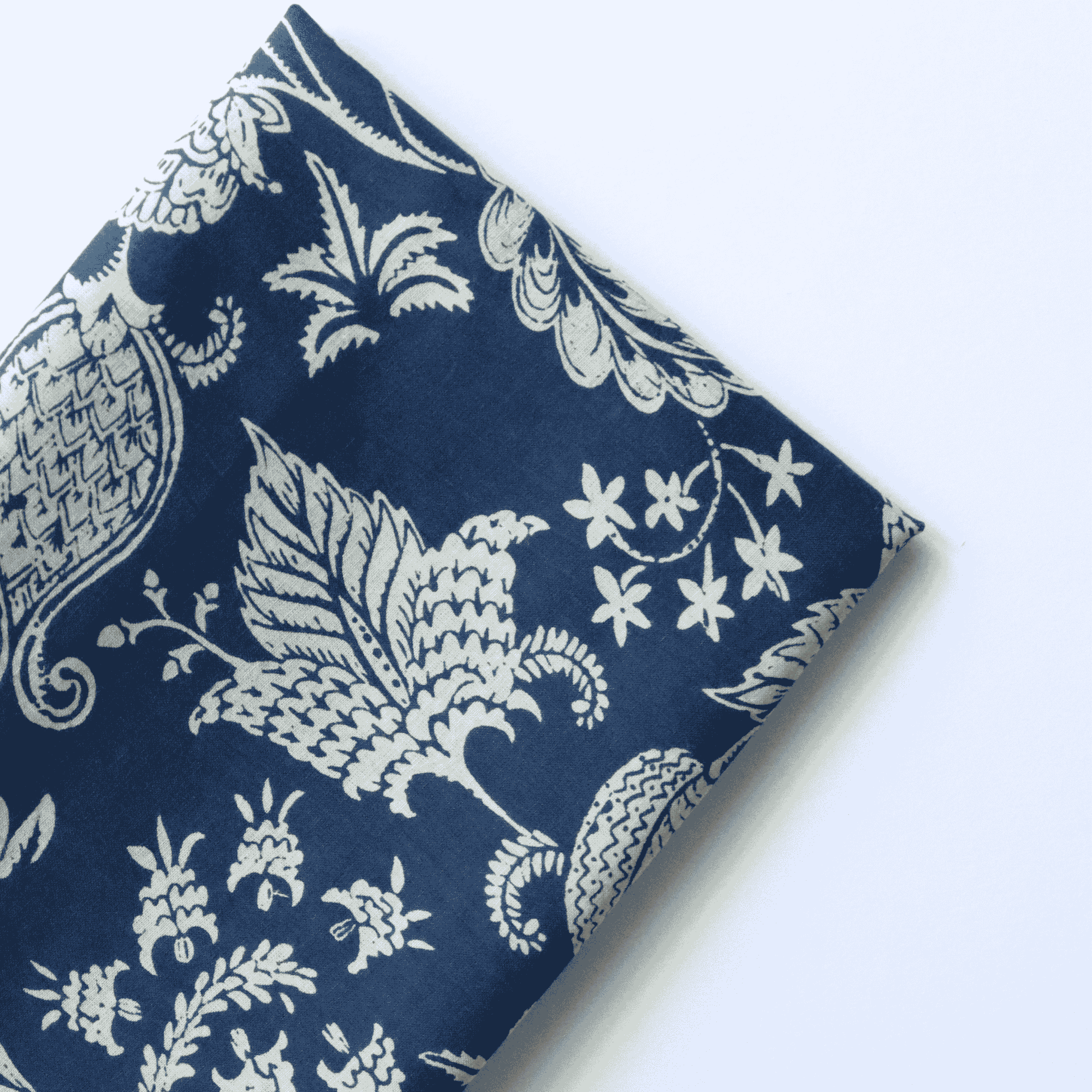 Cream on Indigo in Block Printed Cotton Fabric