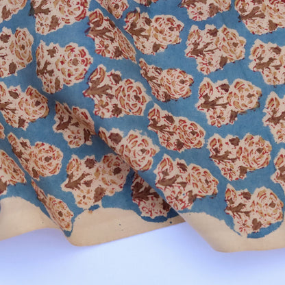 Floral patterned fabric with blue background