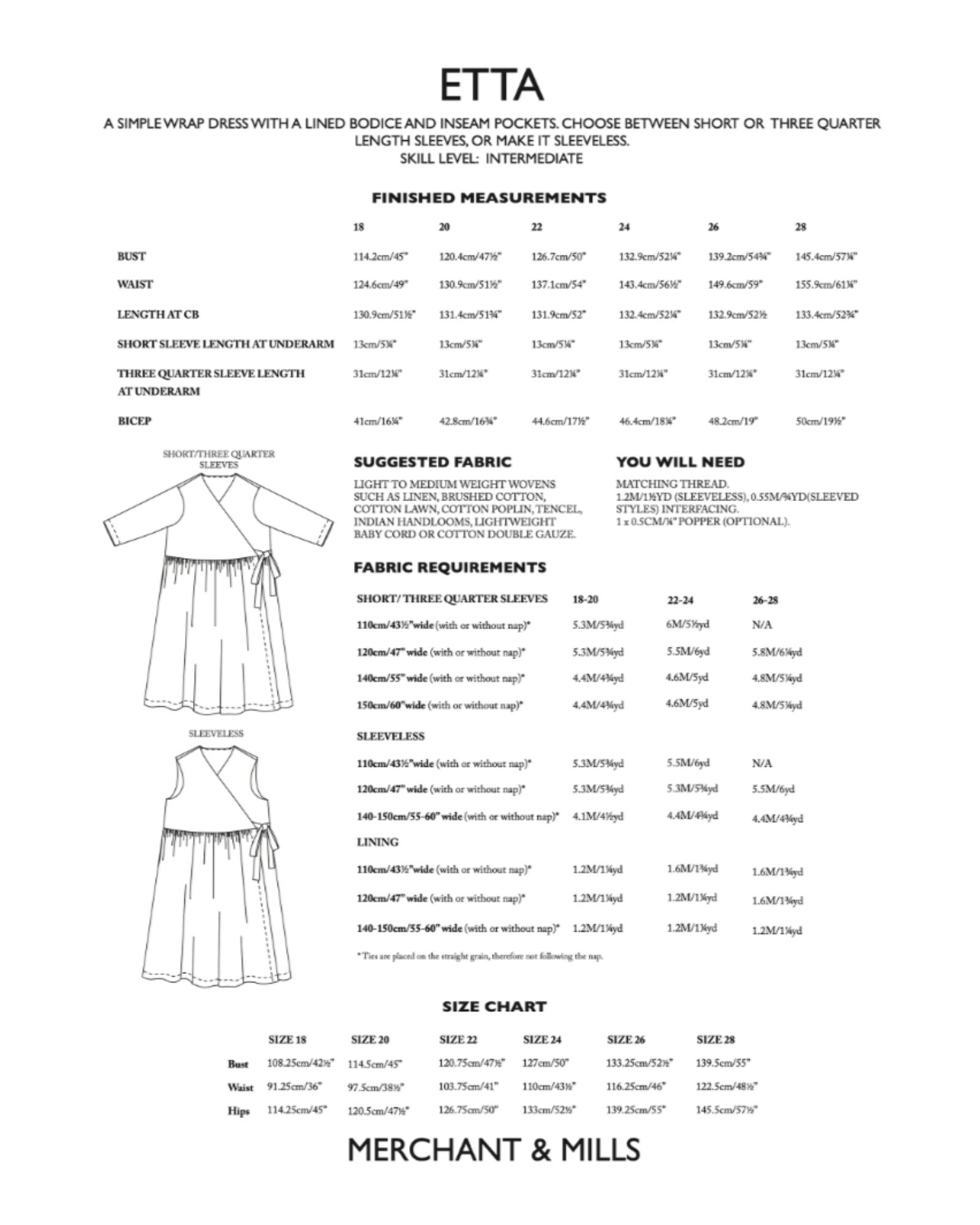 The Etta Dress, Sewing Pattern from Merchant &amp; Mills (Paper)
