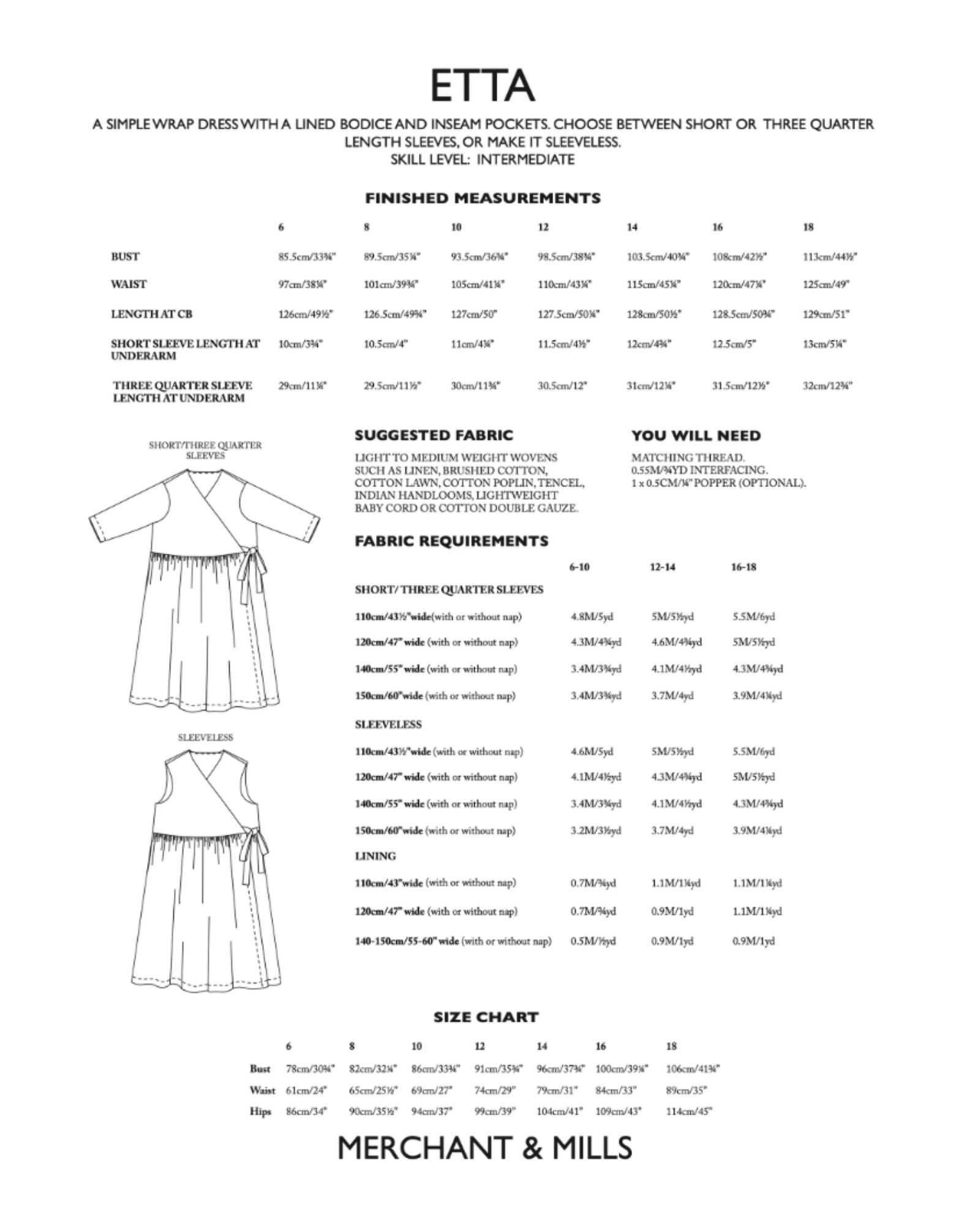 The Etta Dress, Sewing Pattern from Merchant &amp; Mills (Paper)