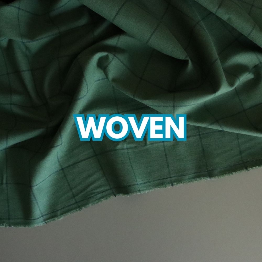 Forest green checkered woven fabric – sustainable woven textiles for dressmaking and crafts at Sew Eco Fabric