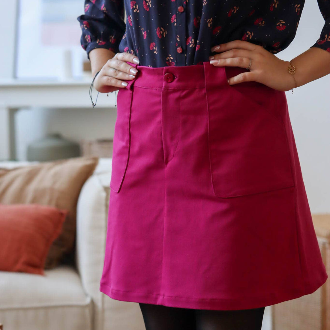 Super Pink Gabardine Cotton Fabric in a skirt
