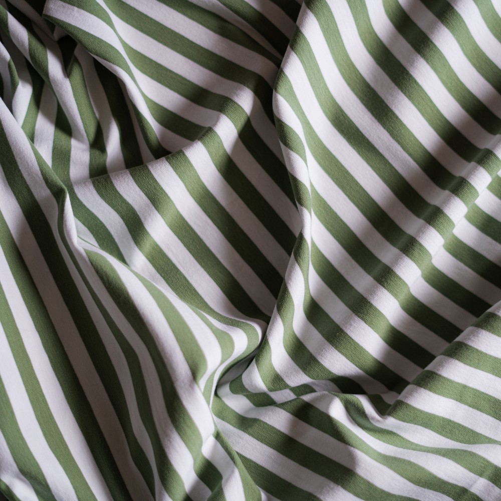 1.28cm REMNANT - French Terry in Green/White Stripes Fabric