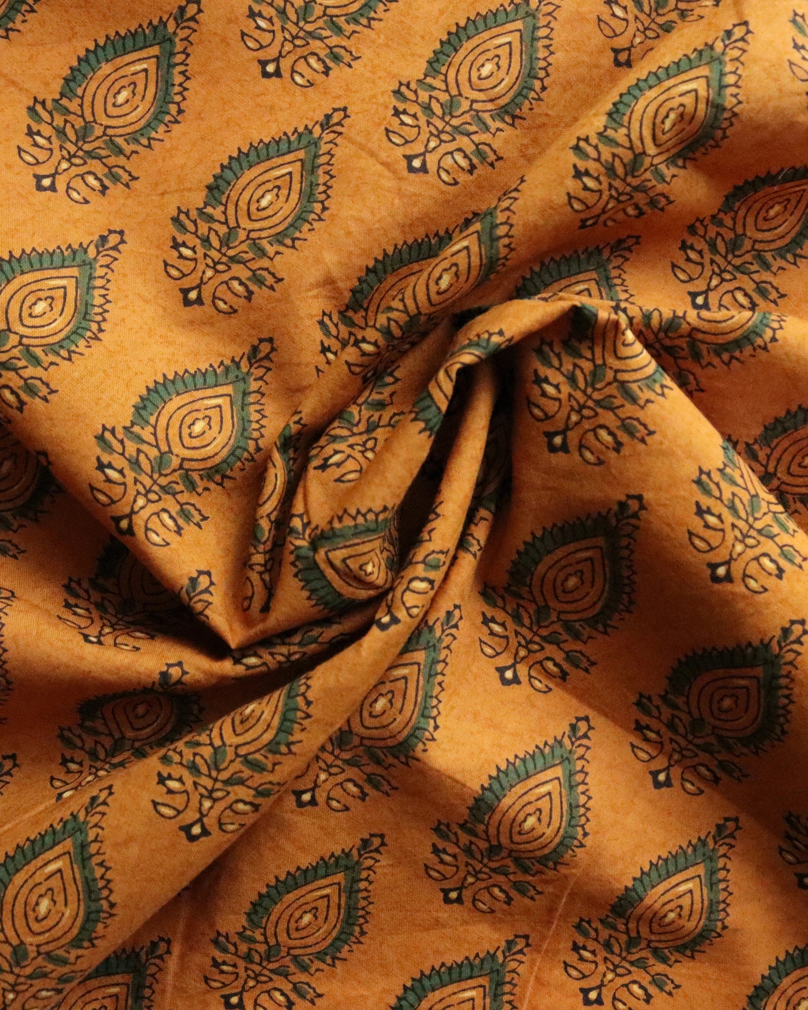 Bubble Pants Project KIT with Green on Ochre Block-Print Cotton