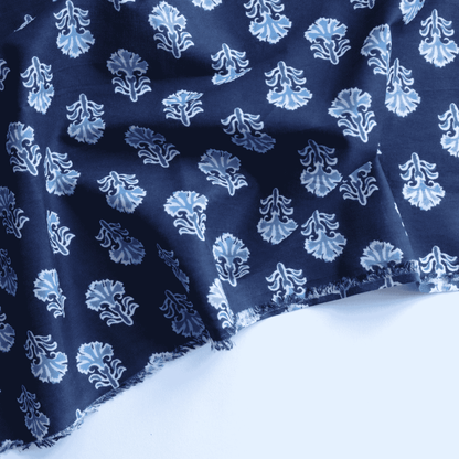 Indigo Abstract in Block Printed Cotton Fabric
