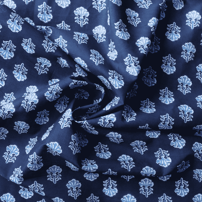 Indigo Abstract in Block Printed Cotton Fabric