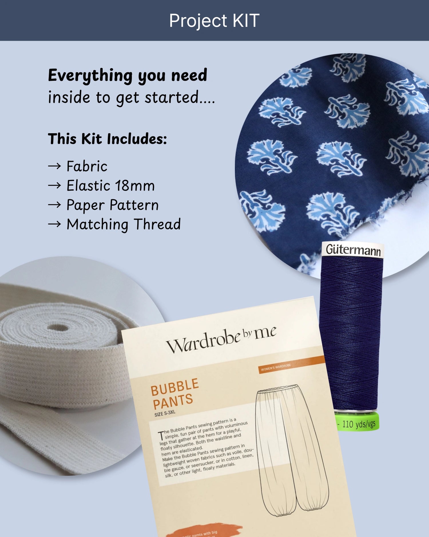 Bubble Pants Project KIT with Indigo Abstract