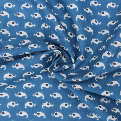 Blue fabric with white fish pattern