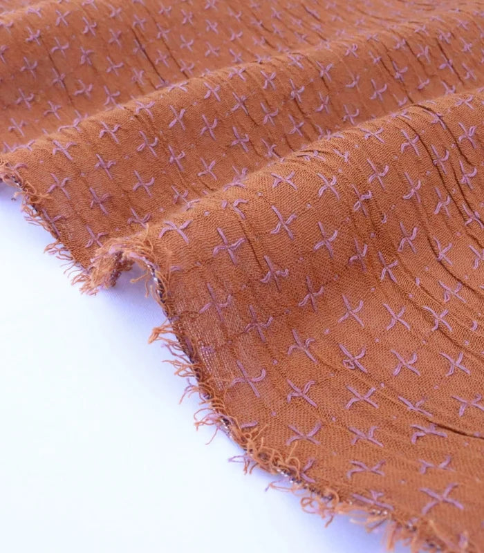 Indian Cross-Stitch Cotton Fabric in Marcy Rust