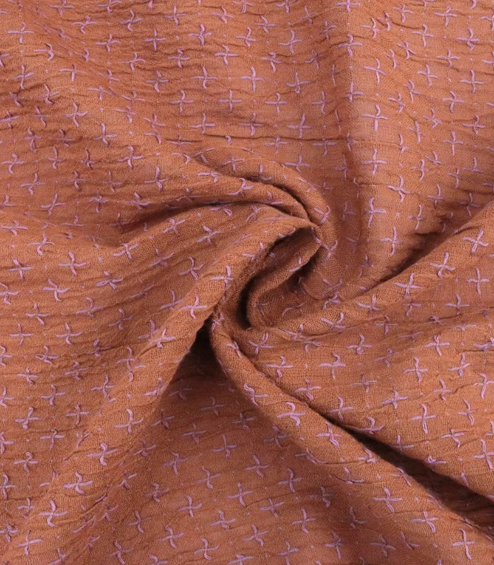 Indian Cross-Stitch Cotton Fabric in Marcy Rust