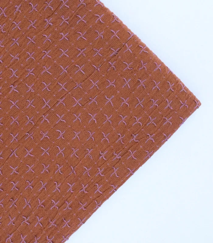 Indian Cross-Stitch Cotton Fabric in Marcy Rust