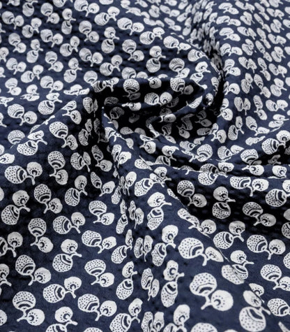 1.88m REMNANT, Organic Cotton Japanese Seersucker Fabric in Navy Nut