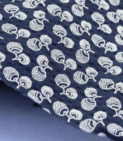 1.88m REMNANT, Organic Cotton Japanese Seersucker Fabric in Navy Nut