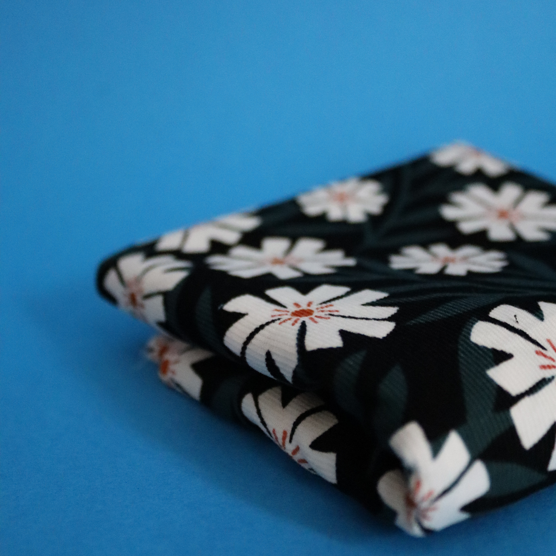 Organic Baby Needlecord - Night Phlox - Black Floral Fabric