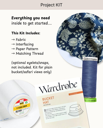 Bucket Hat PROJECT KIT with Cream on Indigo Cotton