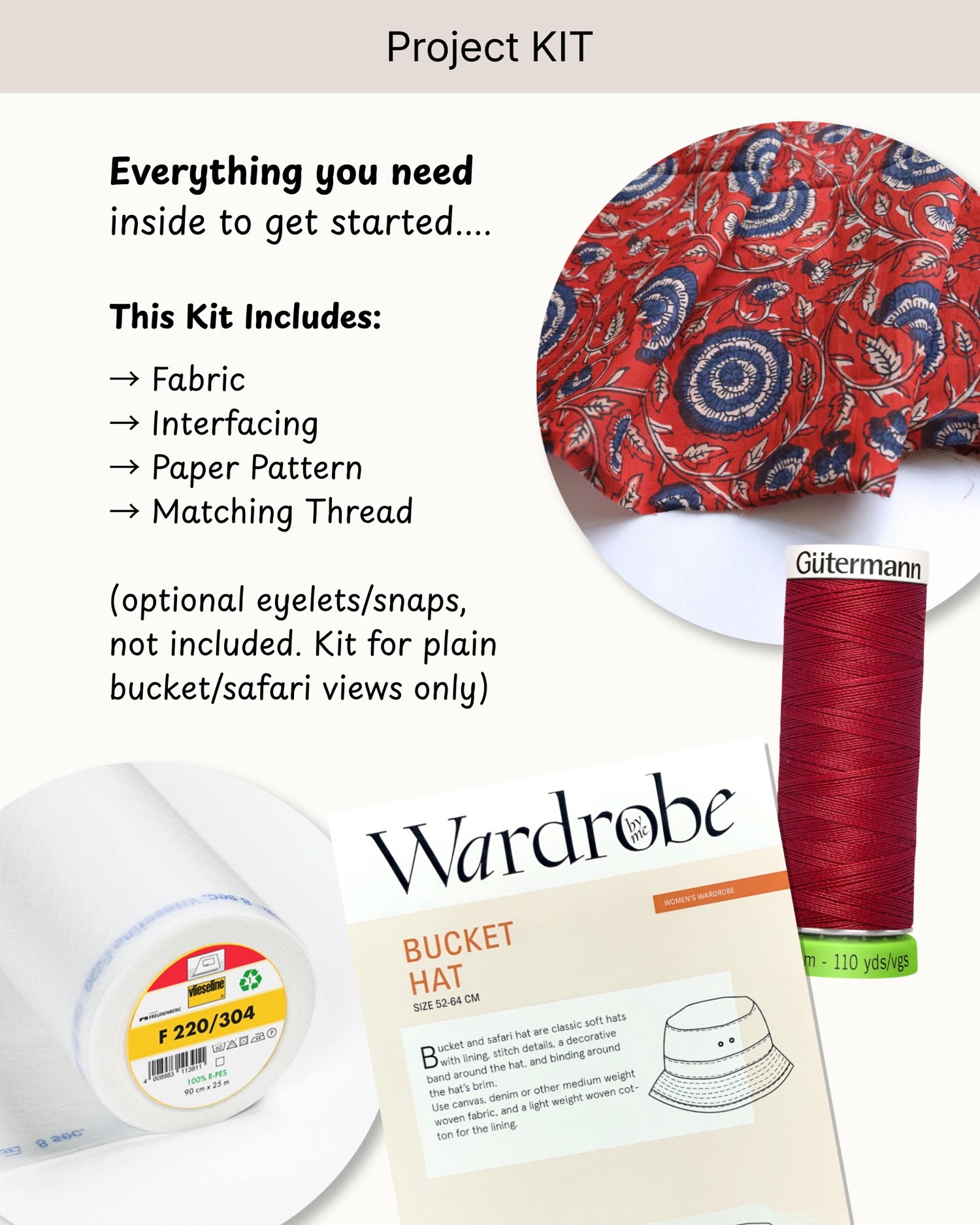 Bucket Hat PROJECT KIT with Red Floral Cotton