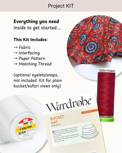 Bucket Hat PROJECT KIT with Red Floral Cotton