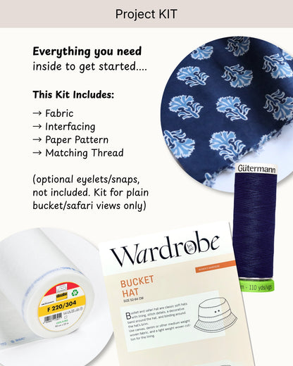 Bucket Hat PROJECT KIT with Indigo Abstract Cotton