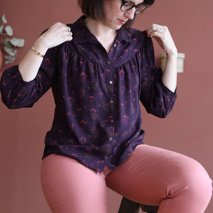 Lady wearing Old Pink Gabardine Cotton Fabric in Trousers