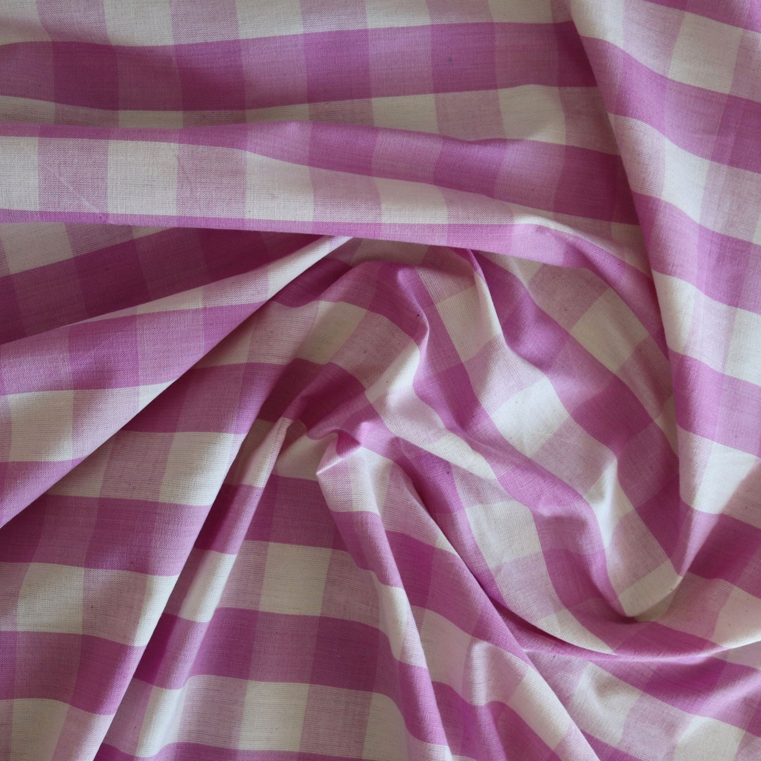 Purple and white checkered fabric