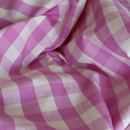 Close-up of purple and white checkered fabric